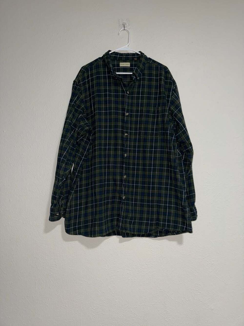 Hobbs Creek Men's 2XL Green and Navy Blue Plaid Flannel Button Down Shirt